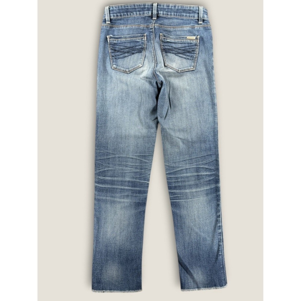 White House Black Market Slim Crop Jeans Blue Raw Hem Size 0 Mid Rise Stretch‎ - Picture 9 of 9